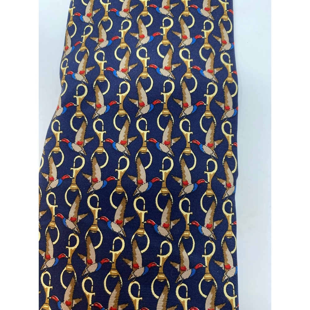 Renato Balestra Neck Tie Mens OS Blue Duck Clip Pattern Made in Italy 100% Silk